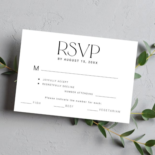 Elegante einfache Typografie-Mahlzeiten Hochzeit RSVP Karte (Von Creator hochgeladen)