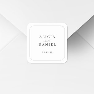 Elegante einfache Typografie Schwarz-Weiß-Hochzeit Quadratischer Aufkleber