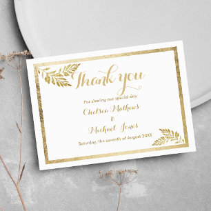 Elegante einfache weiße goldene Blätter Blumenbeet Dankeskarte