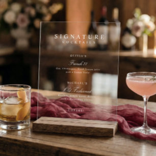 Elegante einfache weiße Signature-Drinks-Hochzeits Acrylschild