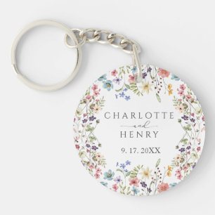 Elegante einfache Wildblumen mit Flora Hochzeit Schlüsselanhänger
