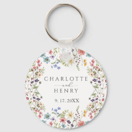 Elegante einfache Wildblumen mit Flora Hochzeit Schlüsselanhänger