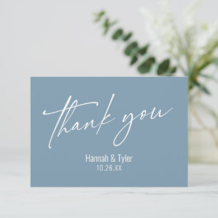 Elegante einfache zeitgemäße Handschrift Staubblau Dankeskarte