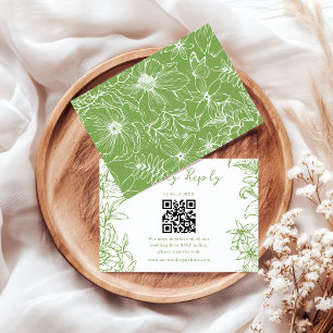 Elegante einfache Zitrus-Grün-Blumen-QR-Code-Hochz RSVP Karte