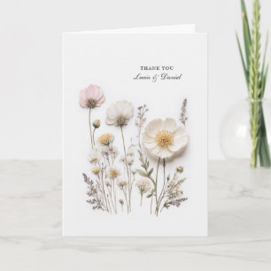 Elegante eingelegte Wildblumen gefaltete Dankeskar Dankeskarte