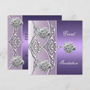 Elegante Einladung Lila Mauve Silber Blumen
