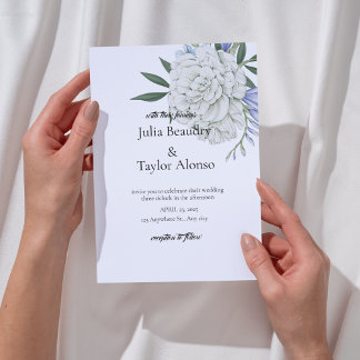 Elegante Einladung mit einer großen weißen Rose |