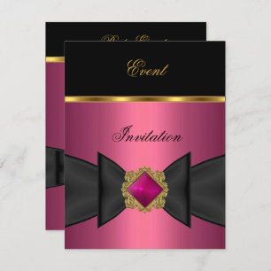 Elegante Einladung Pink Black Gold Bow Jewel