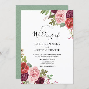 Elegante Einladung von Burgundy Blush Mint Wedding