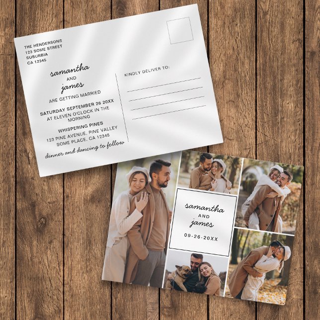 Elegante Einladung zu 5-Foto Hochzeiten Postkarte (Von Creator hochgeladen)
