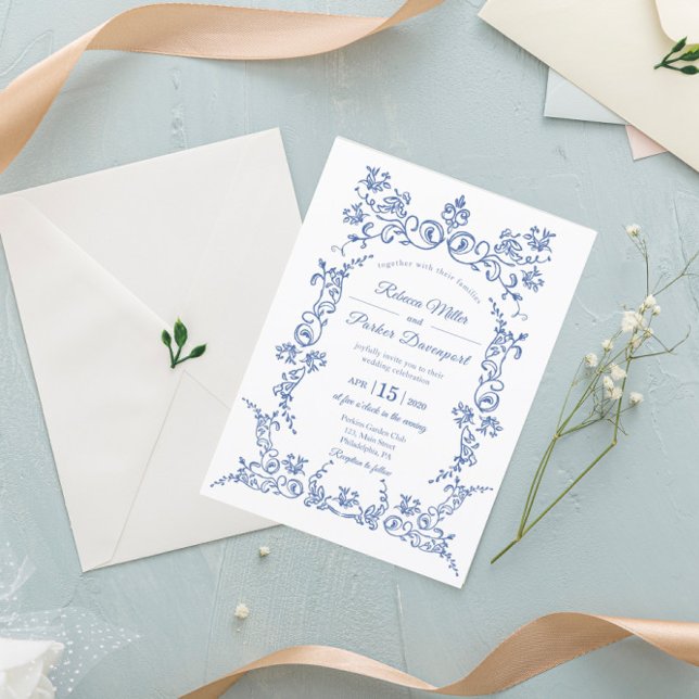 Elegante Einladung zu Blauen und Weißen Hochzeiten (Von Creator hochgeladen)