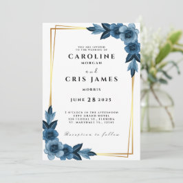 Elegante Einladung zu Hochzeiten in Blau und Gold
