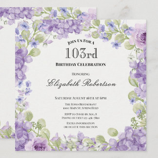 Elegante Einladung zum 103. Geburtstag mit lila Bl