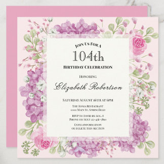Elegante Einladung zum 104. Geburtstag mit rosa Bl