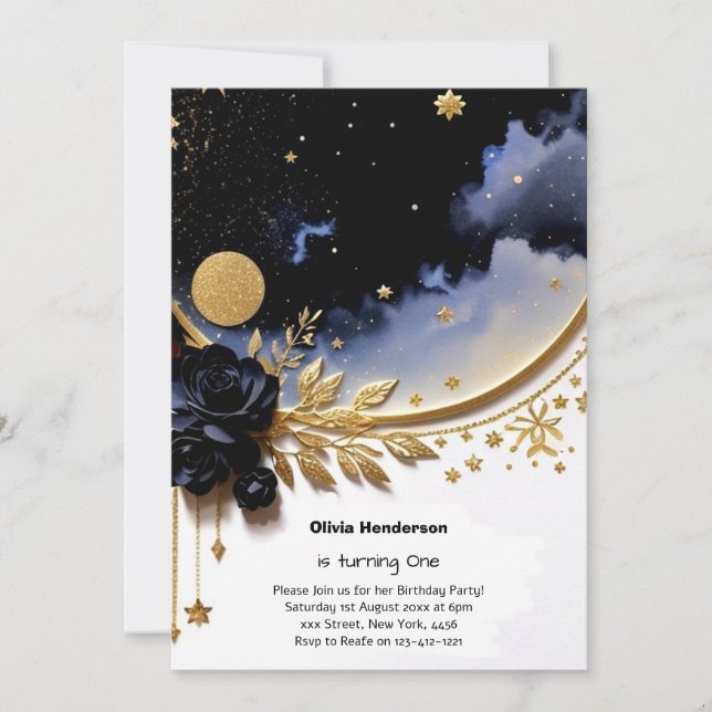 Elegante Einladung zum 1. Geburtstag (Vorderseite)