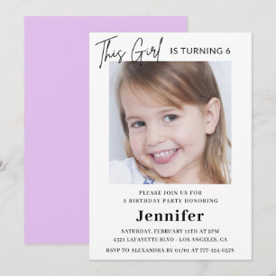 Elegante Einladung zum 6. Geburtstag Foto Girl Mod