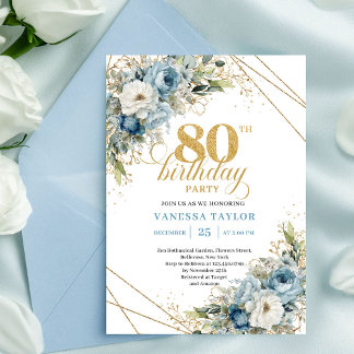 Elegante Einladung zum 80. Geburtstag Dusty Blue B