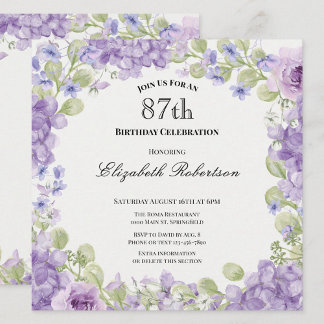 Elegante Einladung zum 87. Geburtstag mit lila Blu