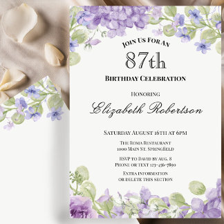 Elegante Einladung zum 87. Geburtstag mit lila Blu