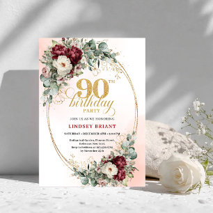 Elegante Einladung zum 90. Geburtstag mit tiefrote