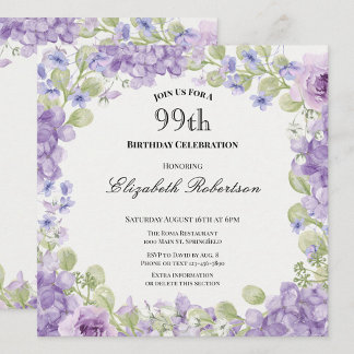 Elegante Einladung zum 99. Geburtstag mit lila Blu