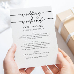 Elegante Einladung zum Hochzeitswochenende-Itinera