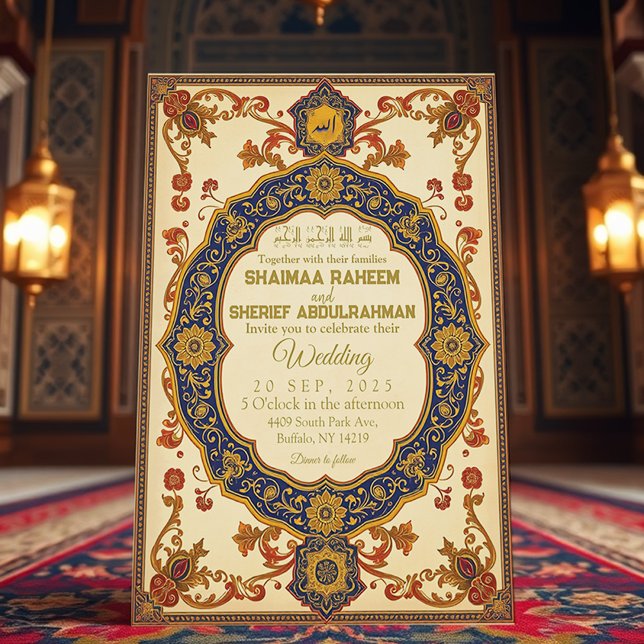 Elegante Einladung zum Islamischen Jahrgang Hochze (Elegant Islamic Wedding Invitation | Vintage Muslim Marriage Card Design | Front Side)