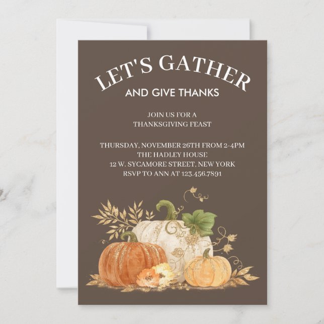 Elegante Einladung zum Thanksgiving-Dinner (Vorderseite)