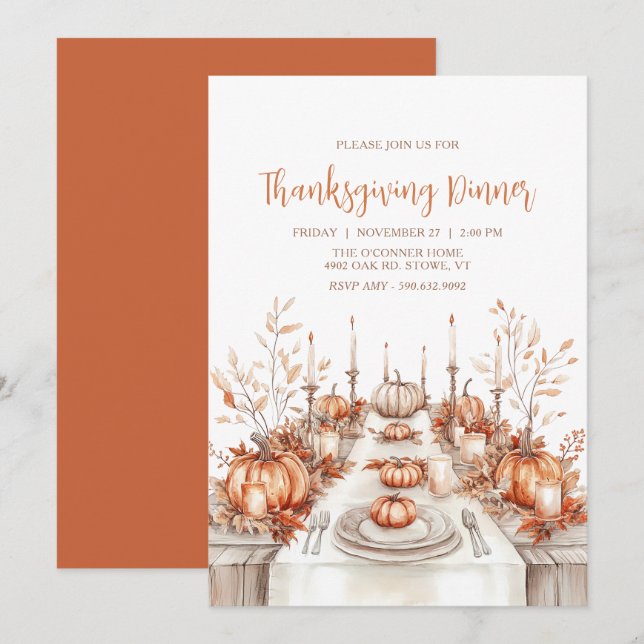 Elegante Einladung zum Thanksgiving-Dinner-Tisch (Vorne/Hinten)