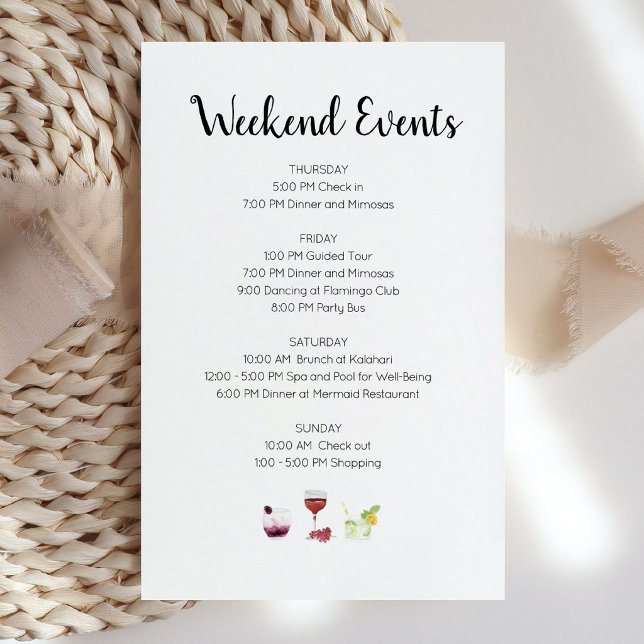 Elegante Einladung zum Wochenend-Event-Itinerar (Elegant Weekend Events Itinerary Invitation)