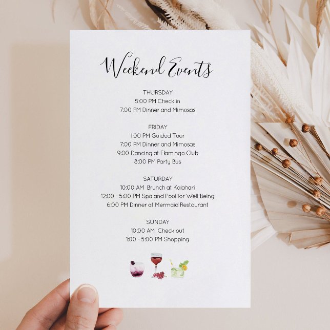 Elegante Einladung zum Wochenend-Event-Itinerar (Elegant Weekend Events Itinerary Invitation)