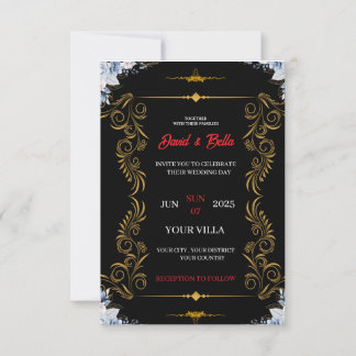 Elegante Einladung zur Black & Gold Hochzeit