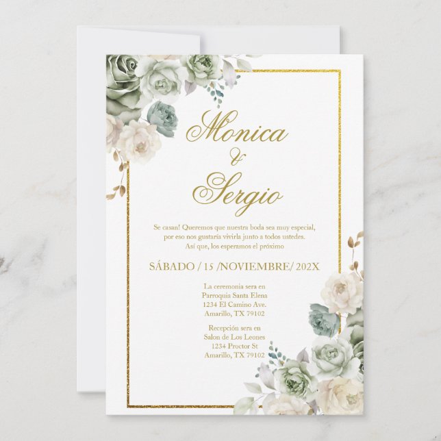 Elegante Einladung zur Hochzeit auf Spanisch (Vorderseite)
