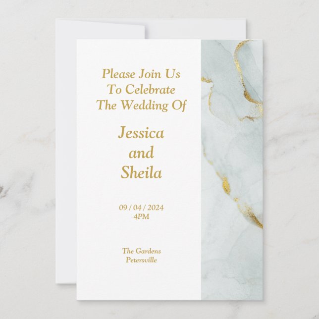 Elegante Einladung zur Hochzeit, grün, gold, marmo (Vorderseite)