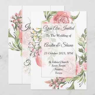 Elegante Einladung zur Hochzeit, rosa, blumenreich