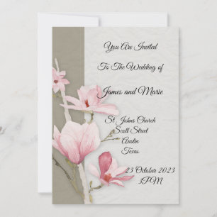 Elegante Einladung zur Hochzeit, rosa Magnolie