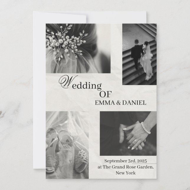 Elegante Einladung zur Hochzeit - Schwarz & Weiß (Vorderseite)