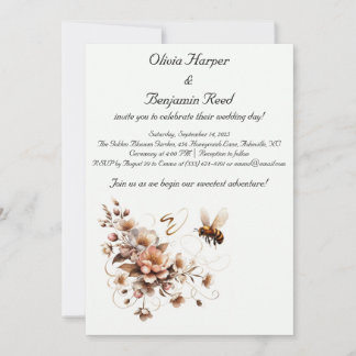 Elegante Einladung zur Hochzeit von Bienen und Blu