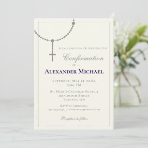 Elegante Einladung zur Konfirmation mit Rosenkranz