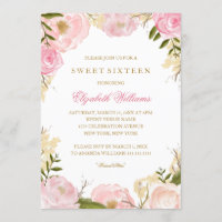 Elegante Einladung zur Sweet Sixteen mit rosa Rose