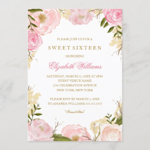 Elegante Einladung zur Sweet Sixteen mit rosa Rose