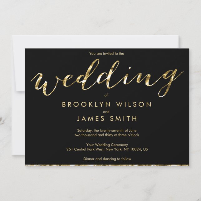 Elegante Einladungen zu Gold Foil und Black Weddin (Vorderseite)
