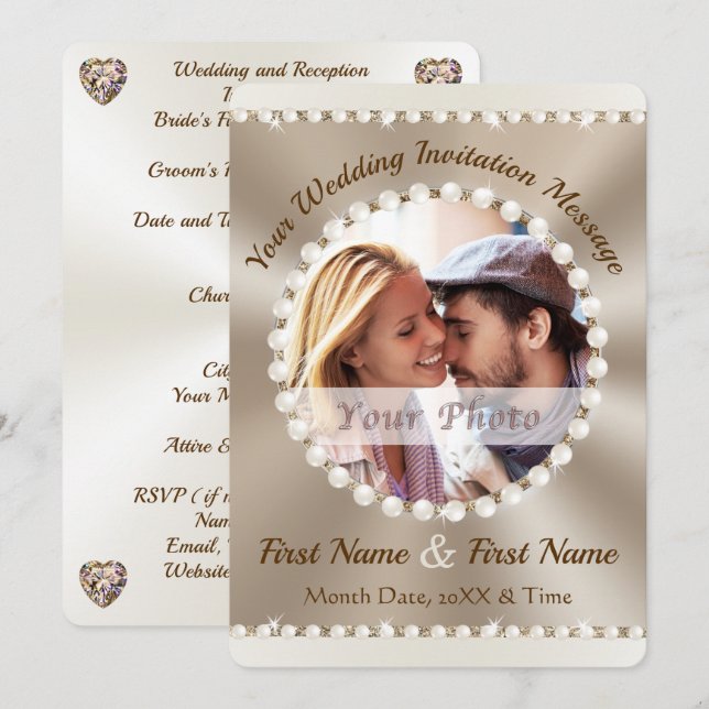 Elegante Einladungen zu Hochzeiten mit Foto oder L (Vorne/Hinten)