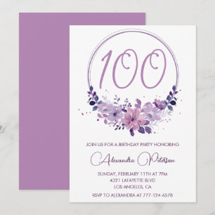 Elegante Einladungen zum 100. Geburtstag Floral Li