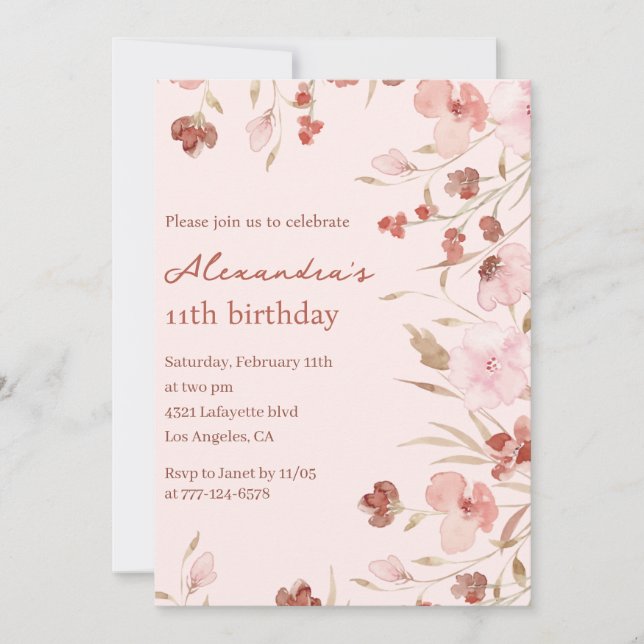 Elegante Einladungen zum 11. Geburtstag (Vorderseite)