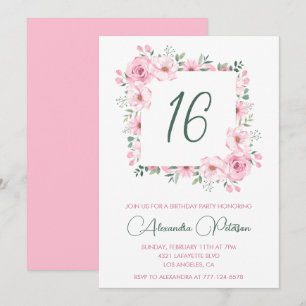 Elegante Einladungen zum 16. Geburtstag Floral Ros