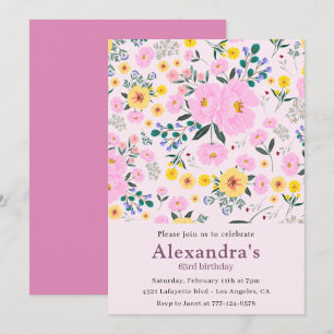 Elegante Einladungen zum 63. Geburtstag Pink Flora