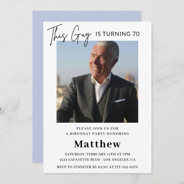 Elegante Einladungen zum 70. Geburtstag Männer Fot (Vorne/Hinten)