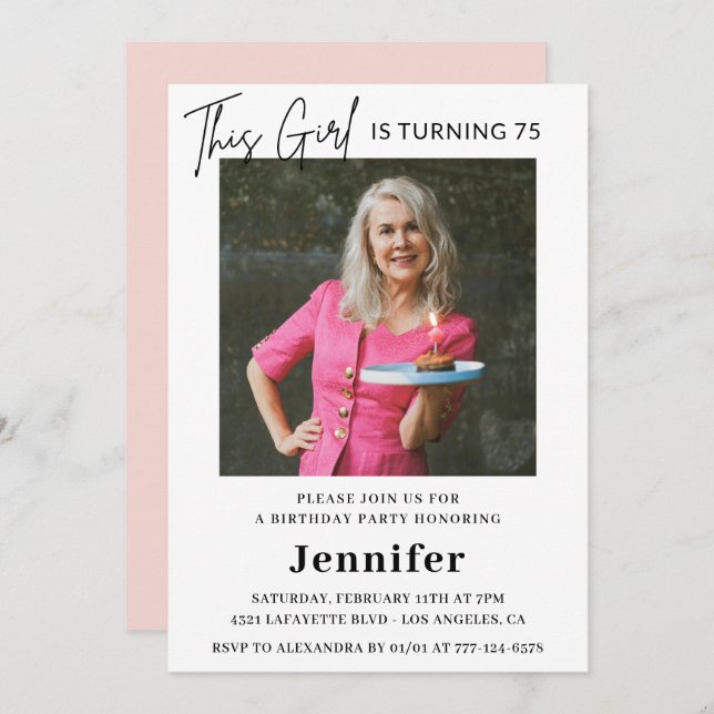 Elegante Einladungen zum 75. Geburtstag Foto Moder (Vorne/Hinten)