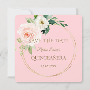 Elegante Einzigartige Blush Cream Floral Gold Quin Save The Date